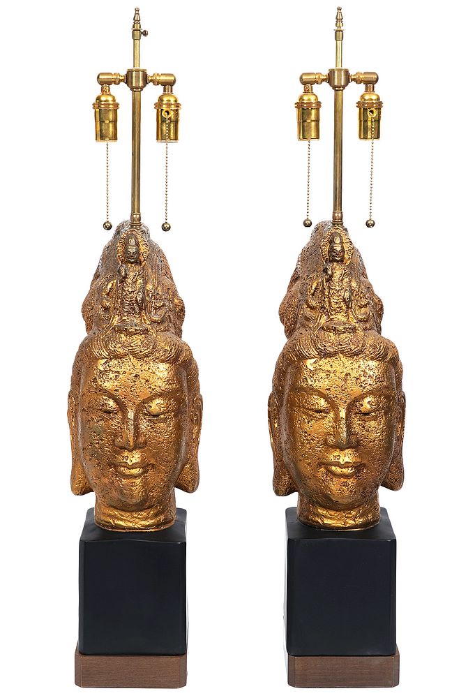 Appraisal: Pr of Buddha Head Lamps Style of James Mont Pair