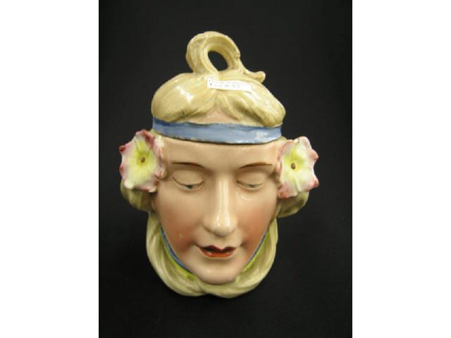 Appraisal: Victorian Figural Majolica Pottery Tobacco Jar Art Nouveau maiden flowers