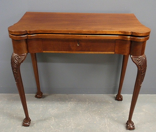 Appraisal: - Chippendale style mahogany game table with flip top h