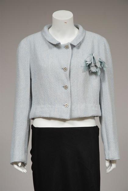 Appraisal: Cropped Chanel jacket cruise Baby blue and white tweed flecked