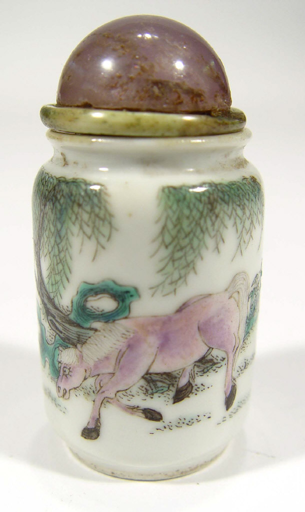 Appraisal: Chinese porcelain snuff jar with enamel decoration and jade and