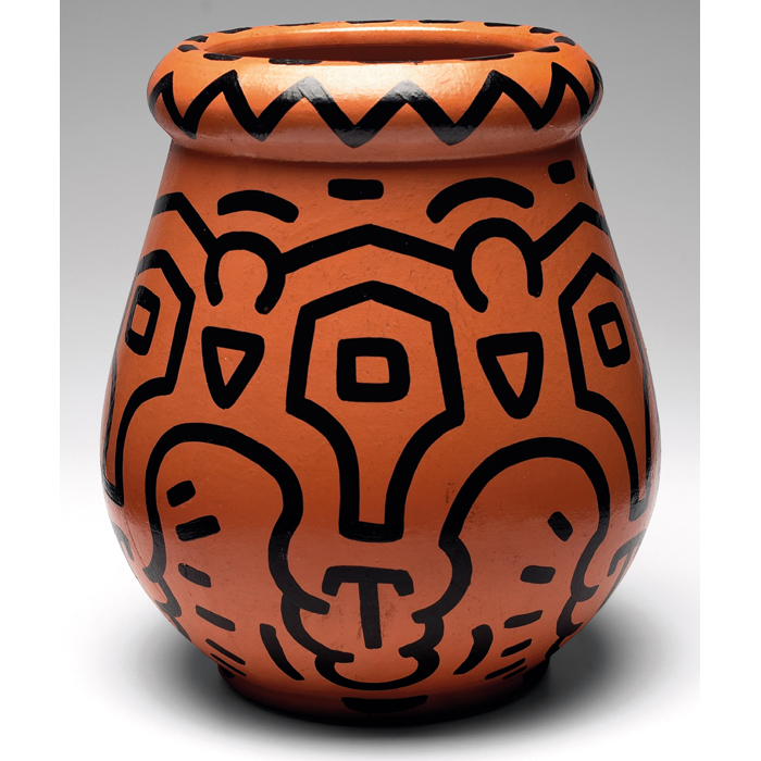 Appraisal: Important Keith Haring vase large and broad form with a