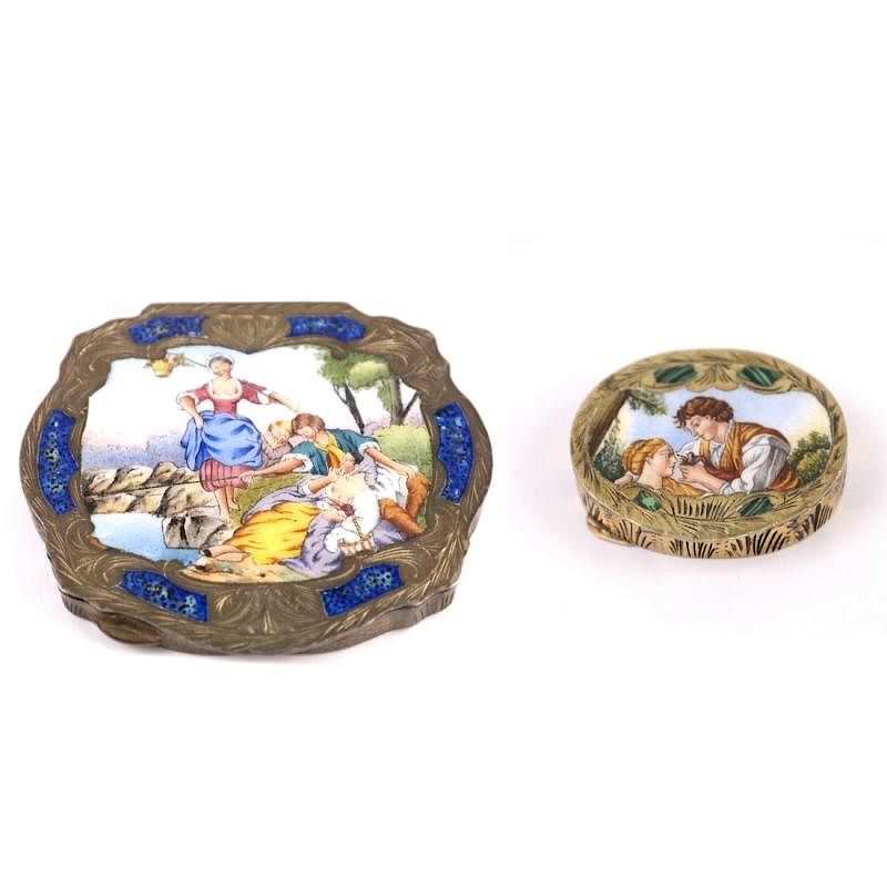 Appraisal: Enamel Silver Compact and Pill Box Enamel and silver compact