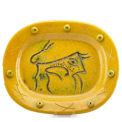 Appraisal: PABLO PICASSO - MADOURA Glazed earthenware platter Engraved Bull France