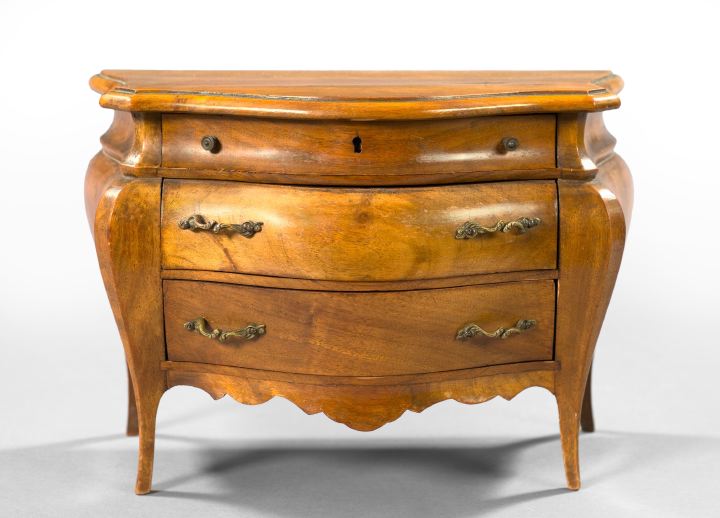 Appraisal: Italian Brass-Mounted Fruitwood Miniature Bombe Commode in the th-century rococo