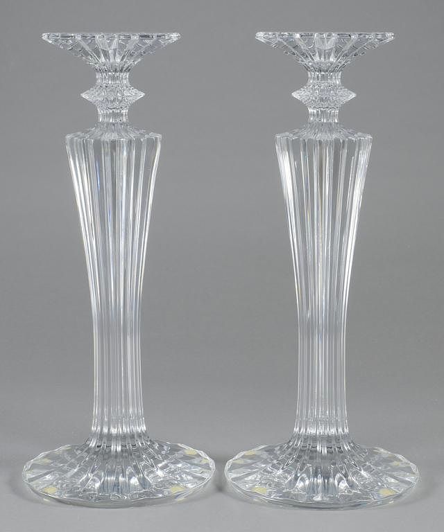 Appraisal: Pair of Baccarat Mille Nuit Candlesticks Pair of Baccarat Mille