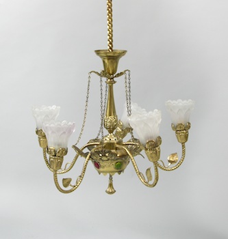 Appraisal: A Vintage Brass Five Light Chandelier Tubular arms terminating in