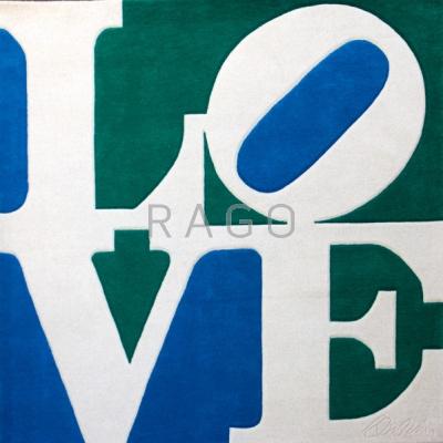 Appraisal: AFTER ROBERT INDIANA JOHN GILBERT Love tapestry Hand-carved and tufted