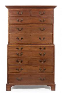 Appraisal: A George III Mahogany Secretary Chest on Chest Height x