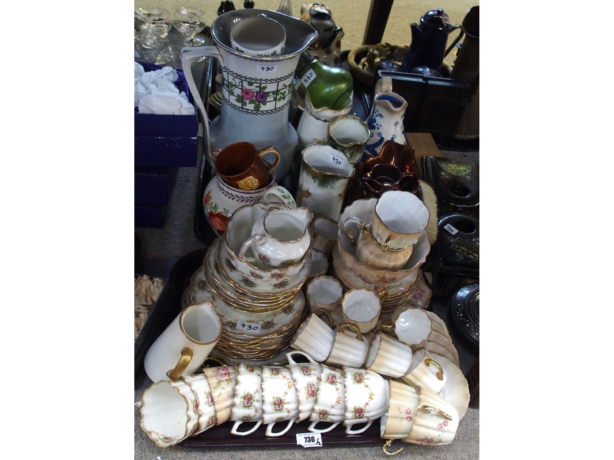 Appraisal: Two trays comprising two Victorian tea sets various porcelain ewers