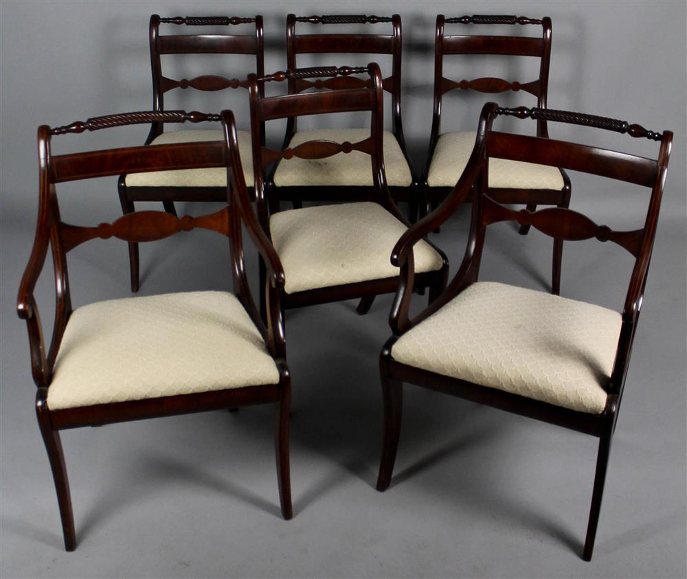 Appraisal: SET OF SIX REGENCY MAHOGANY DINING CHAIRS each turned crest