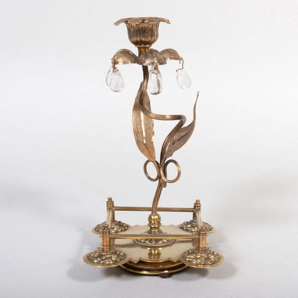 Appraisal: Victorian Gilt-Metal Candlestick with Glass Drops in high Condition Minor