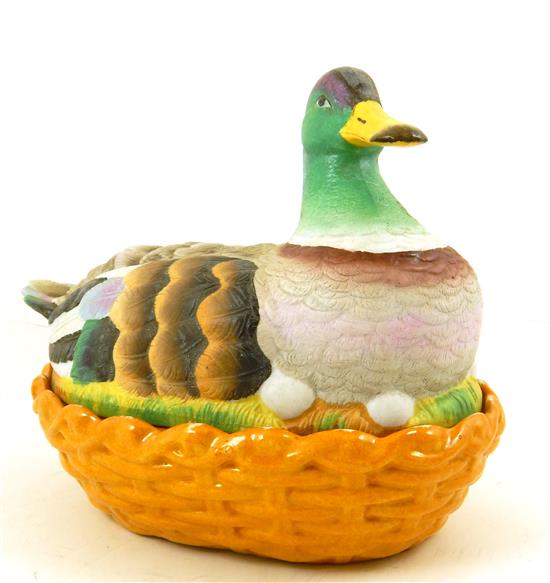 Appraisal: th C duck form covered dish cover in form of