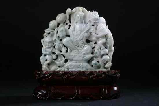 Appraisal: CHINESE CELADON JADEITE FIGURAL GROUP OF BUDDHA AND ATTENDANTS -