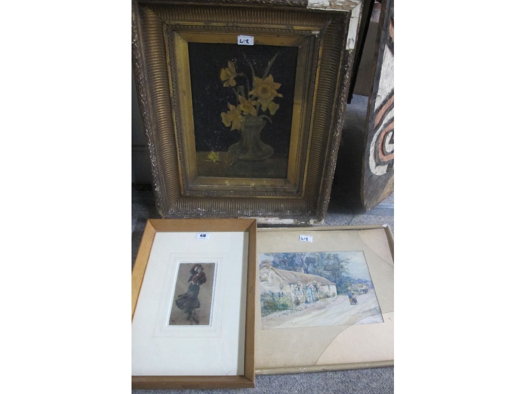 Appraisal: Lot comprising an oil on canvas a watercolour and a