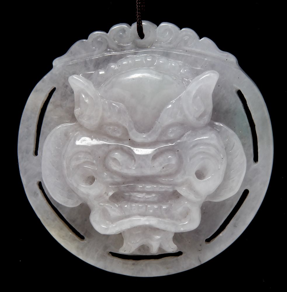 Appraisal: Chinese Jade Carved Mythical Beast Pendant Chinese very pale lavender