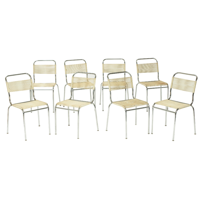 Appraisal: Andre Dupre Stacking Chairs by Knoll set of tubular chrome