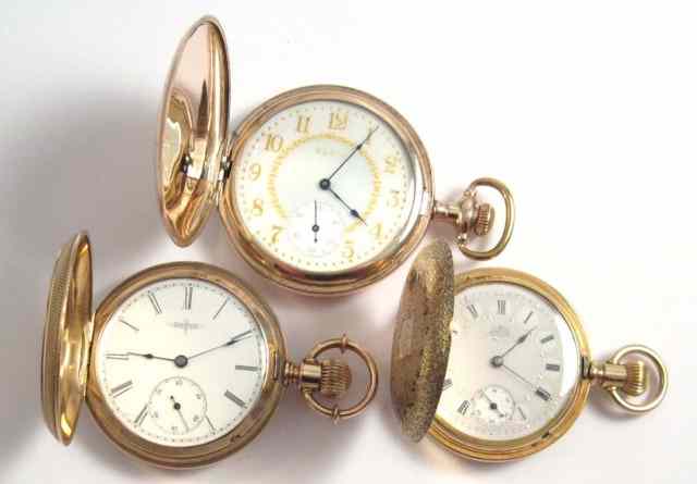 Appraisal: THREE ELGIN HUNTER CASE POCKET WATCHES model grade size jewels