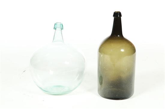 Appraisal: TWO DEMIJOHNS American mid th century blown glass Olive green