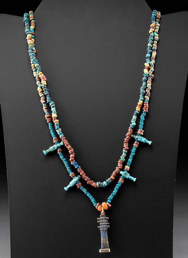 Appraisal: Egyptian Faience Bead Necklace w Lapis Djed Pillar Ancient Egypt