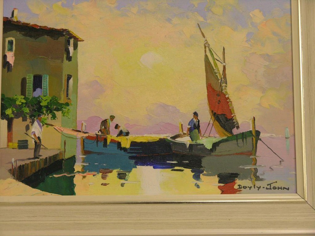 Appraisal: Doyly-John - oil on canvas entitled 'Dawn Fishermen at Cassis'