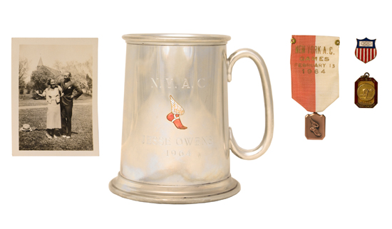 Appraisal: SPORTS--TRACK OWENS JESSE Pewter mug and three medals awarded to