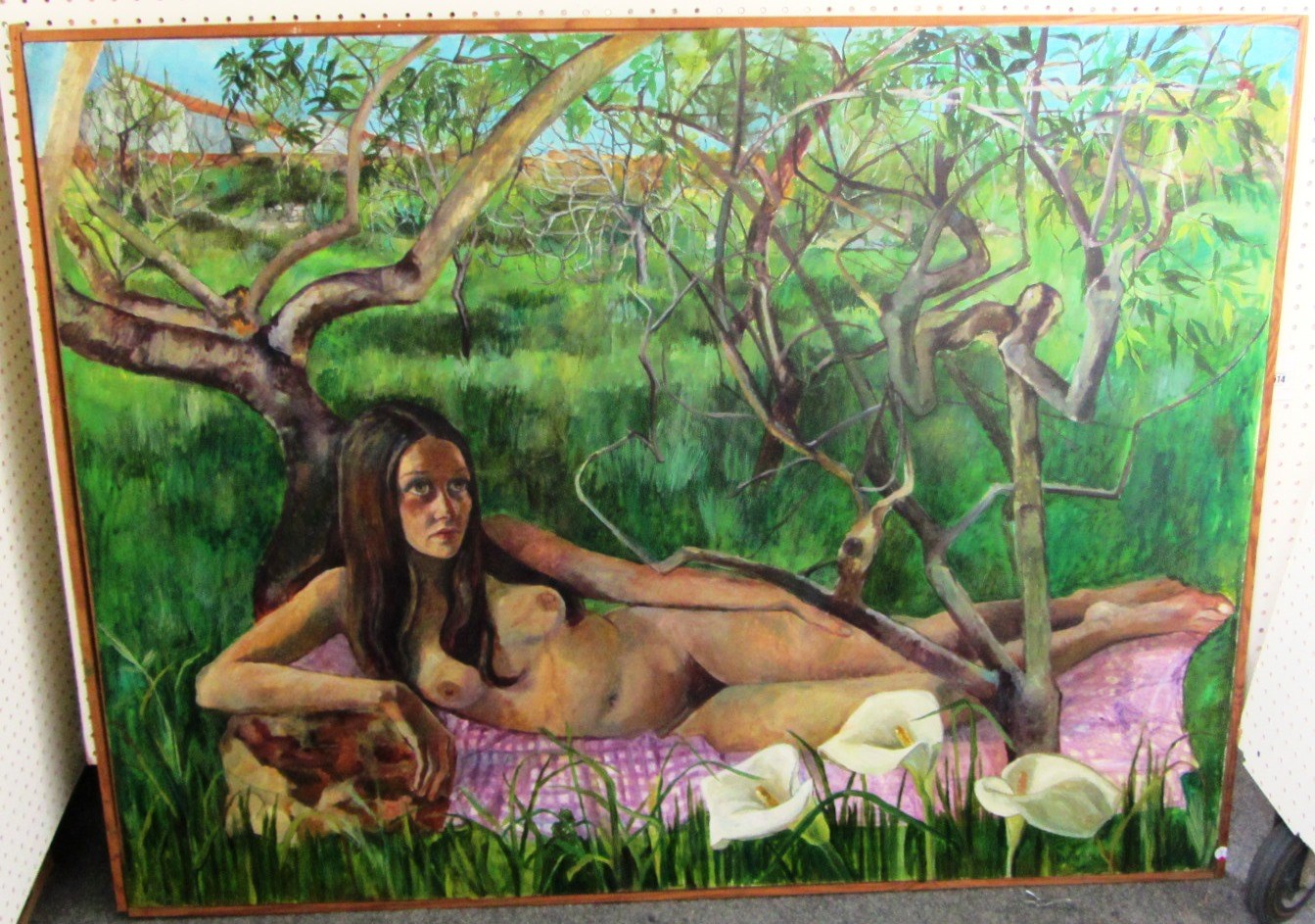 Appraisal: Diane Hills th century Nude in long grass oil on