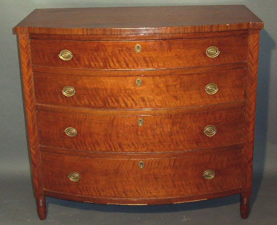 Appraisal: Sheraton mahogany bow-front chest of drawers c h x w