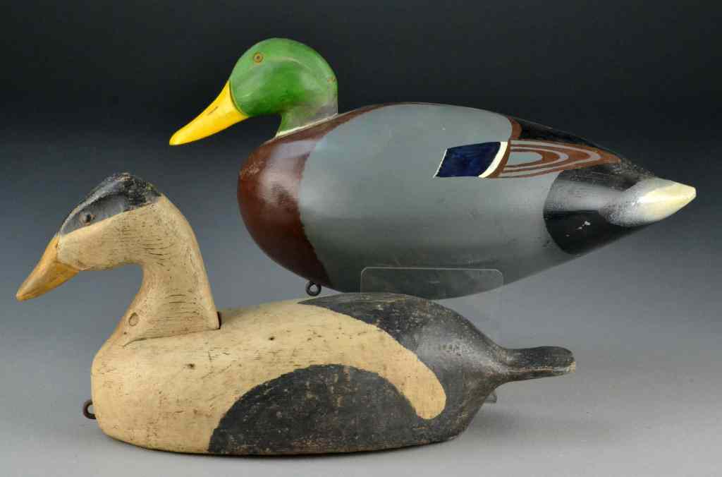 Appraisal: Early Decorative Wooden Duck DecoyBoth appear to have original paint