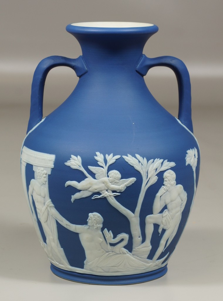 Appraisal: Wedgwood blue Jasperware Portland vase marked Wedgwood England in small