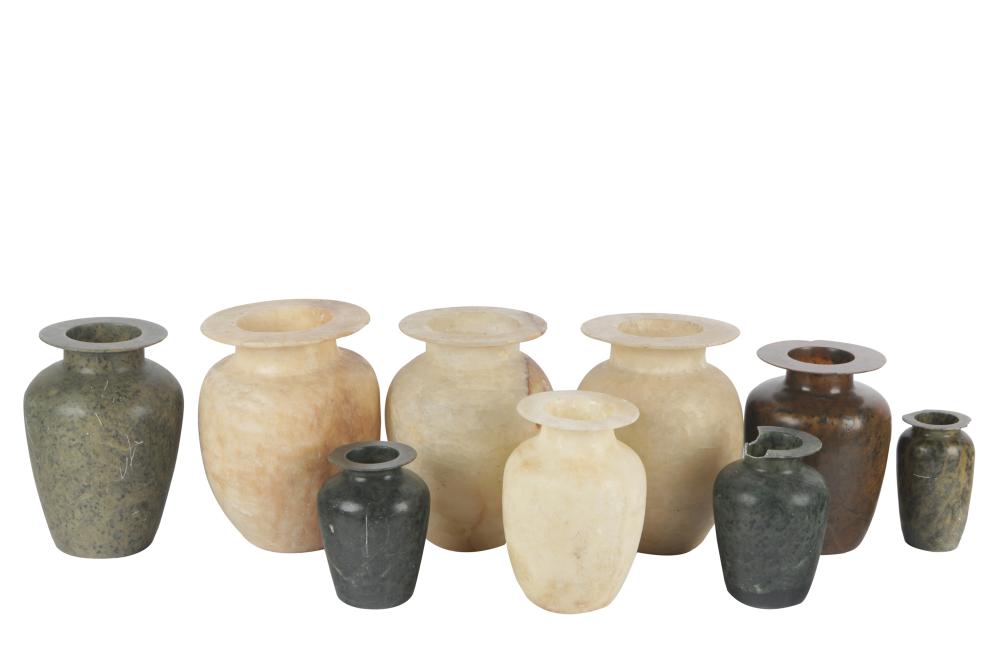 Appraisal: COLLECTION OF EGYPTIAN ALABASTER URNScomprising nine assorted Condition each with