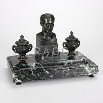 Appraisal: NAPOLEON DESK INKWELL Bronze and marble th th c Unmarked