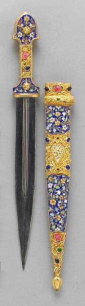 Appraisal: A gilt silver and enameled Russian kindjalmid- th century The