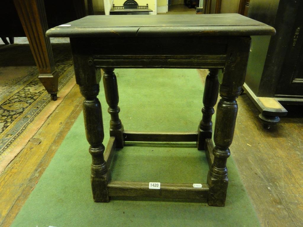 Appraisal: An antique oak joint stool of usual form with rectangular