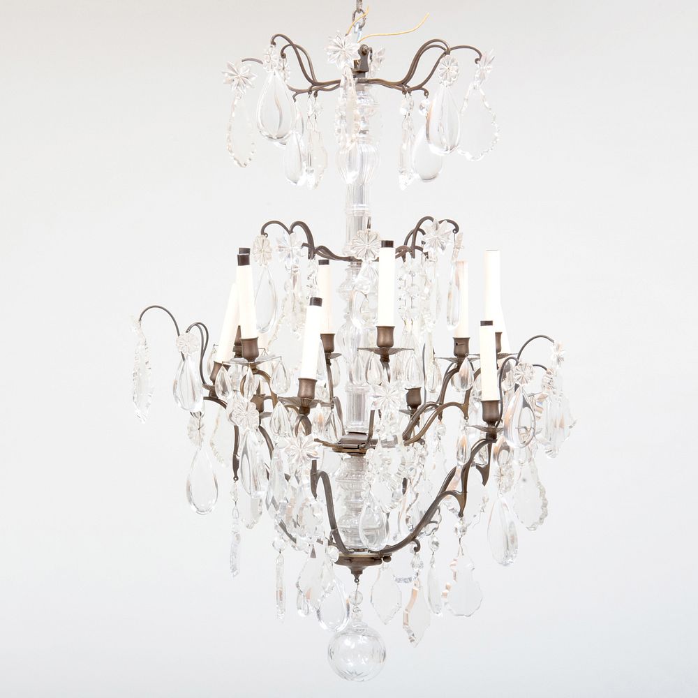 Appraisal: Louis XV Style Bronze and Brass-Mounted Glass Twelve Light Chandelier