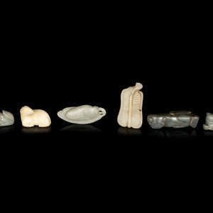 Appraisal: Six Chinese Celadon Jade Carvings of Animals and Fruits comprising