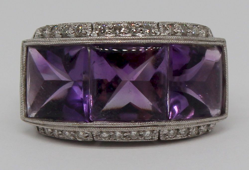 Appraisal: JEWELRY kt Gold Amethyst and Diamond Ring kt white gold