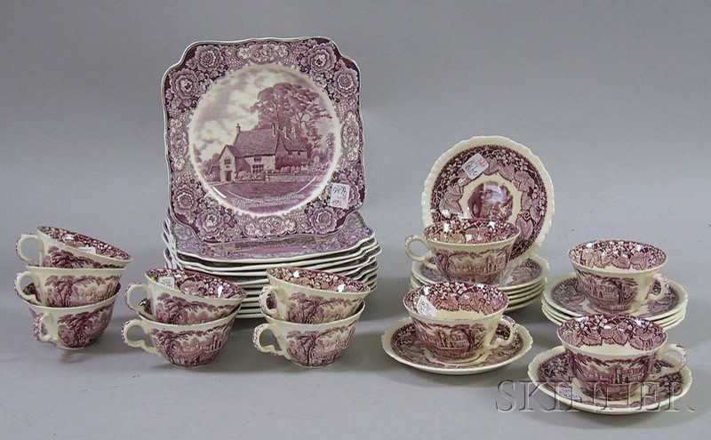 Appraisal: Set of Eleven Crown Ducal Amethyst and White Transfer George