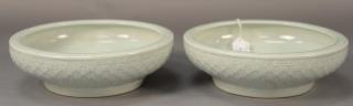 Appraisal: Pair of celadon glazed center bowls having basket weave pattern