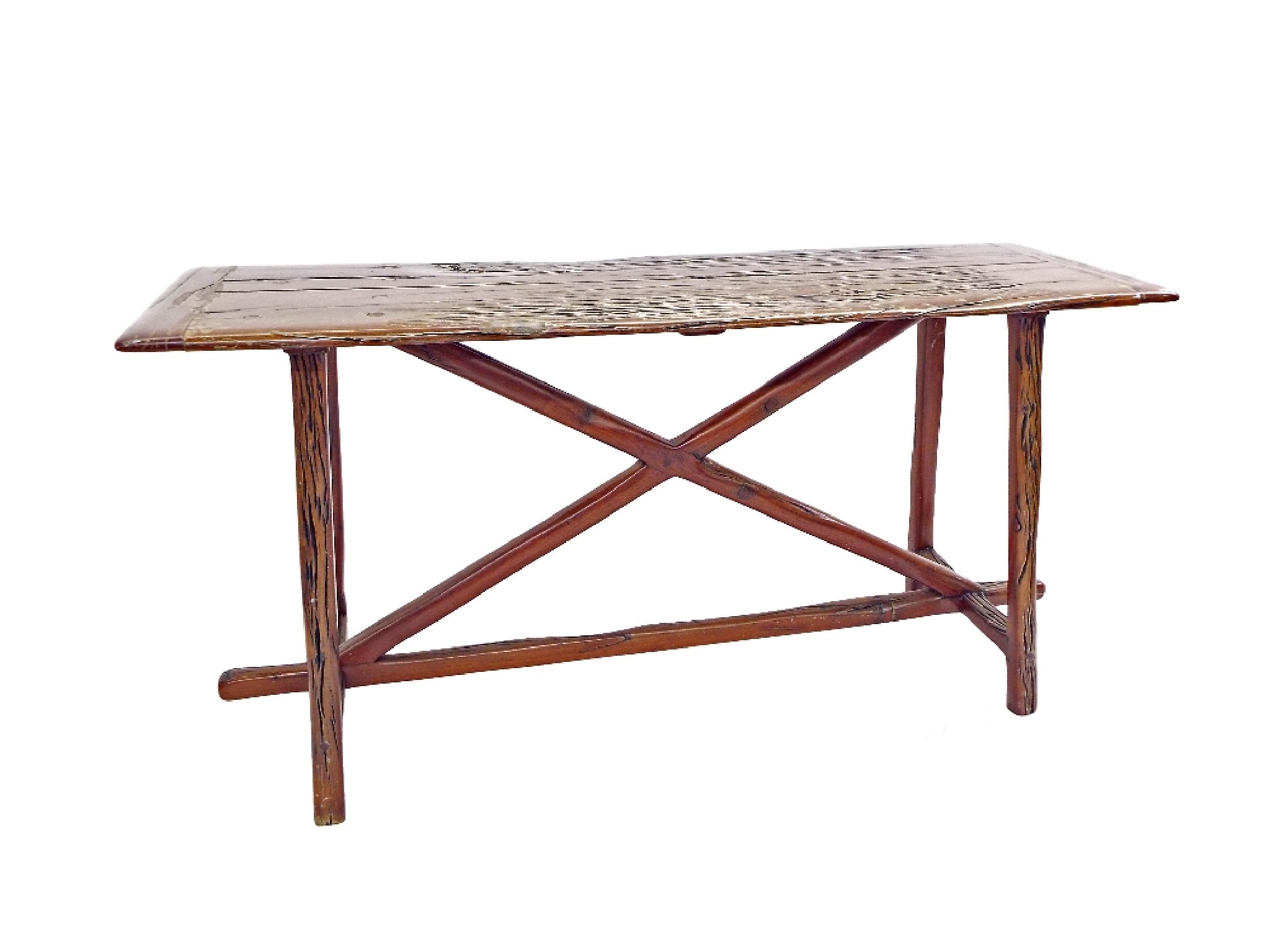 Appraisal: Australian hardwood refectory side table of primitive construction the plank