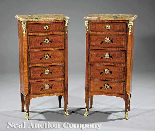 Appraisal: A Pair of Antique Louis XVI-Style Kingwood and Marquetry Petite