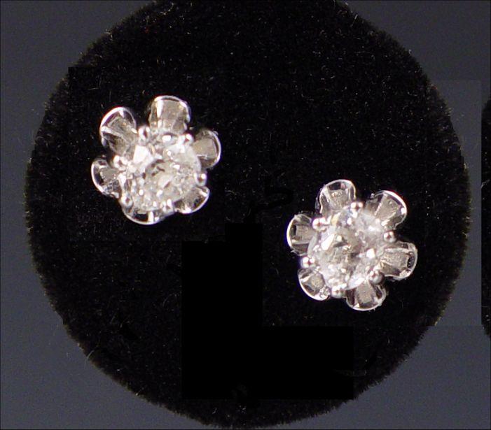 Appraisal: OLD MINE CUT DIAMOND STUD EARRINGS K white gold earrings