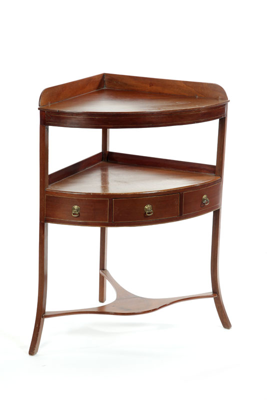 Appraisal: INLAID HEPPLEWHITE CORNER WASHSTAND England th century mahogany Delicate square