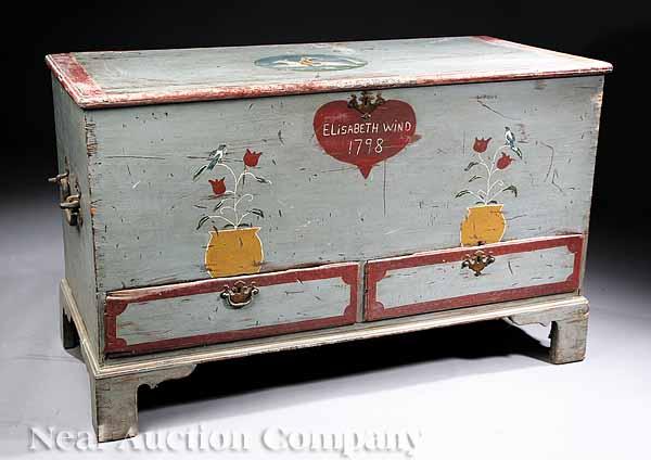 Appraisal: An American Chippendale Paint-Decorated Blanket Chest late th c probably