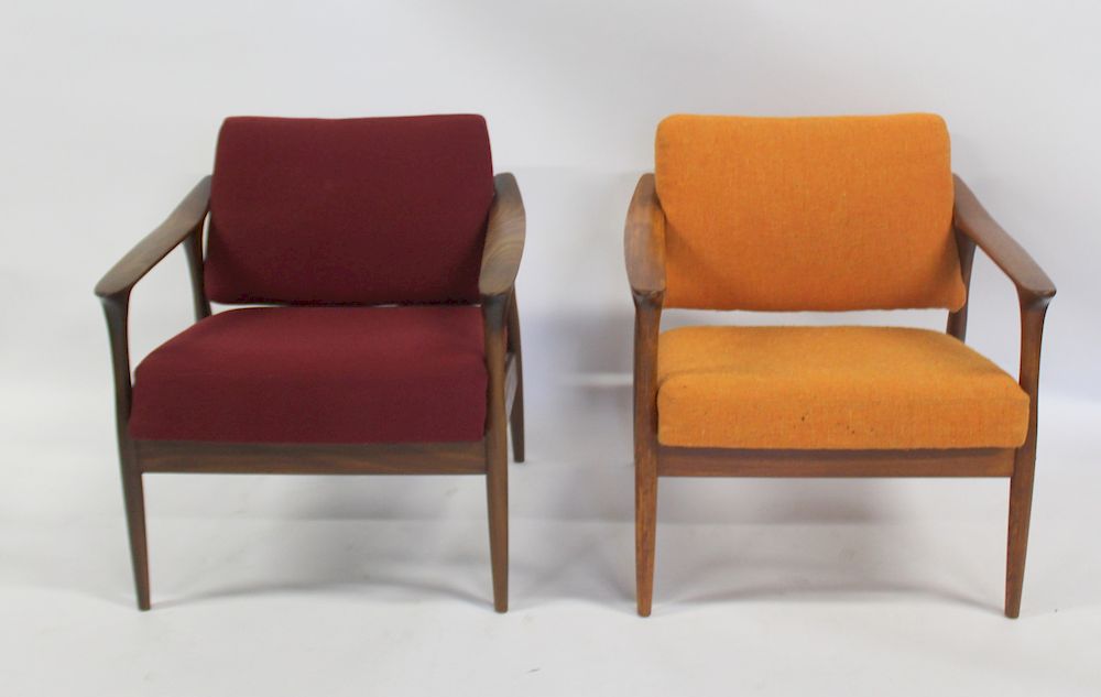 Appraisal: MIDCENTURY Match Pair Of Upholstered Arm Chairs From a Garden