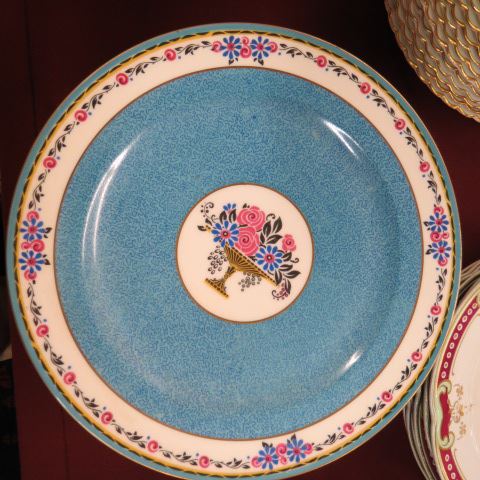 Appraisal: Limoges Porcelain Service Plates floral medallion powder blue field garland