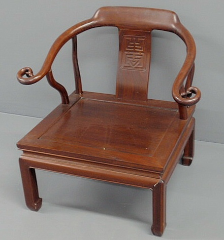 Appraisal: Chinese teakwood open armchair h x w x d seat