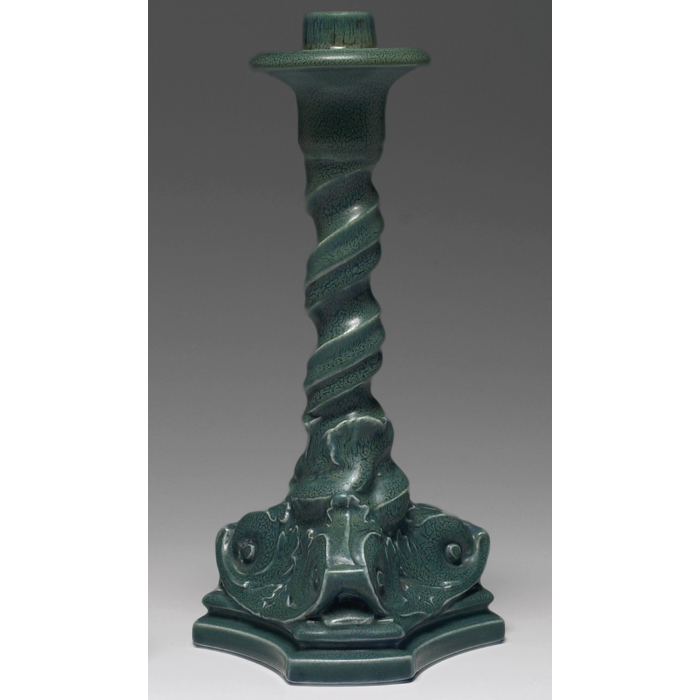 Appraisal: Rookwood candlestick large twisted shape with three fish under a