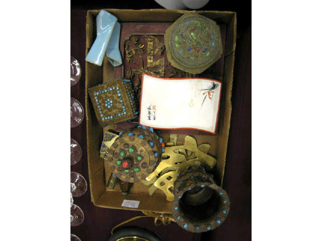 Appraisal: Lot of Oriental Items jeweled boxes enamel on brass snuff