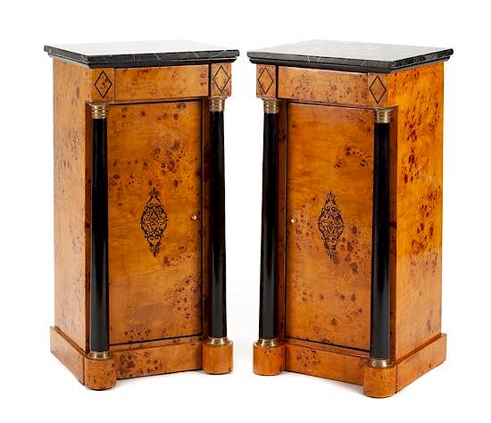 Appraisal: A Pair of Empire Style Parcel Ebonized Side Cabinets Height